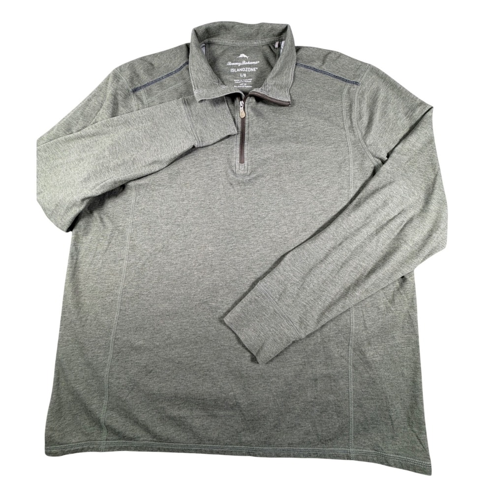 Tommy Bahama IslandZone Mens Large Olive Green Quarter Zip Pullover UPF 30 L